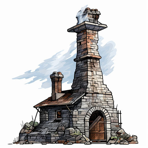 Chimney clipart in the style of Chiaroscuro Art, on white background