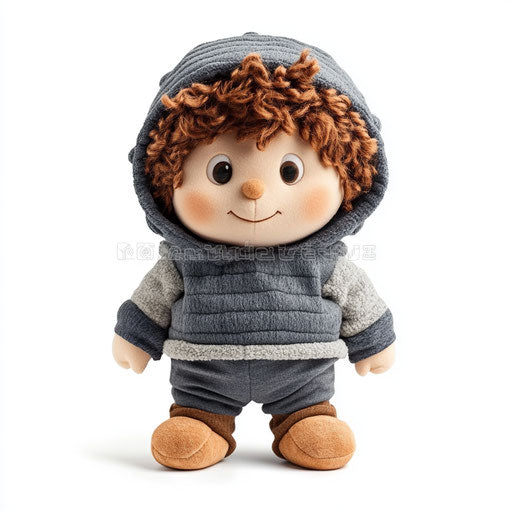 3D Plush Doll on flat white background, isolated clipart