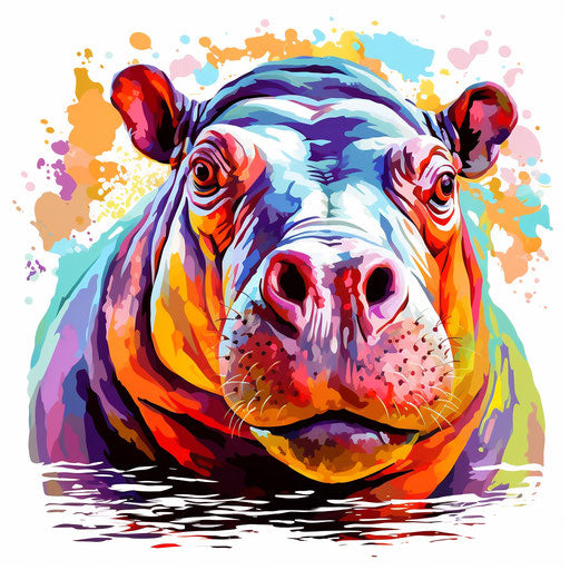 Hippopotamus illustration in oil painting style on white