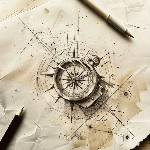 Flat modern tattoo sketch of a GPS with hidden treasure coordinates