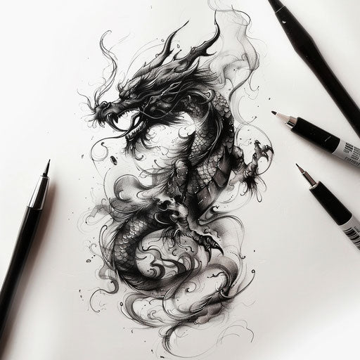 Black dragon transforming into dark smoke
