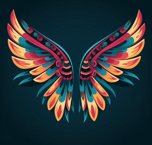 Colorful and stylized bird wings for your designs