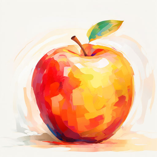 Apple Illustration in the Style of Impressionistic Art, on White Background