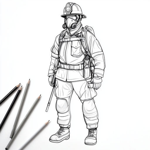 Firefighter in minimalist heroic pose