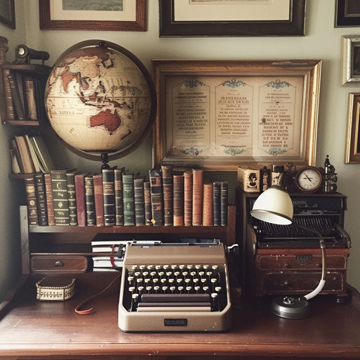 Vintage home office with classic novels collection