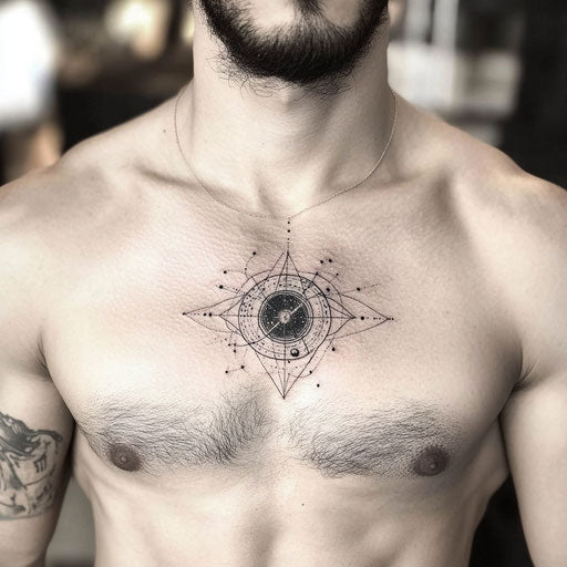 Small chest tattoos for men with cosmic designs