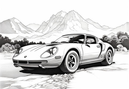 Black and white sports car, luminous shadowing style