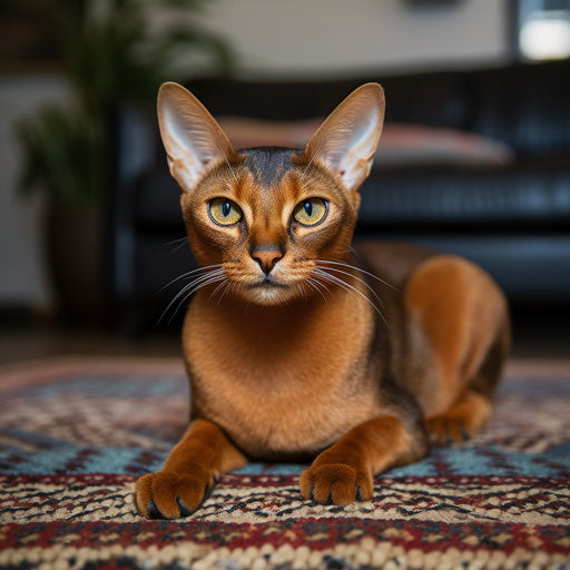 Abyssinian cat lying on a carpet