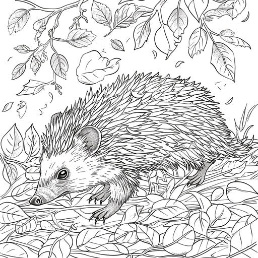 Cute hedgehog walking in autumn garden