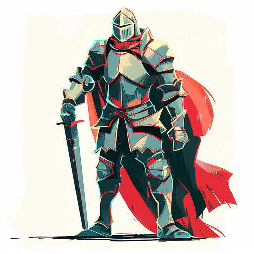 Brave knight in shining armor against white backdrop