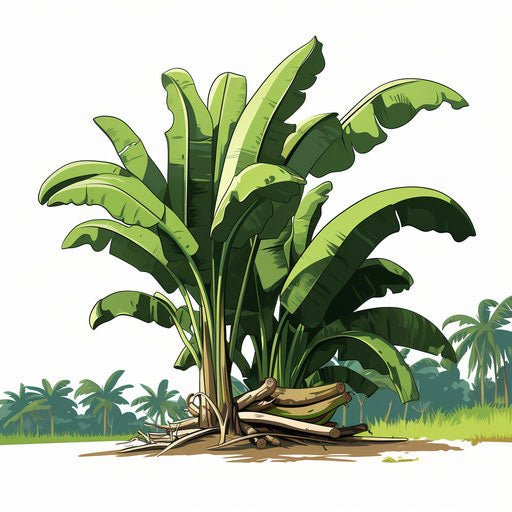 Banana tree illustration in the style of Chiaroscuro Art, on white background