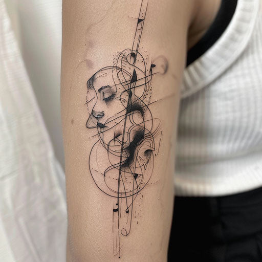 Contemporary flat tattoo sketch of an abstract design symbolizing the flow of dreams
