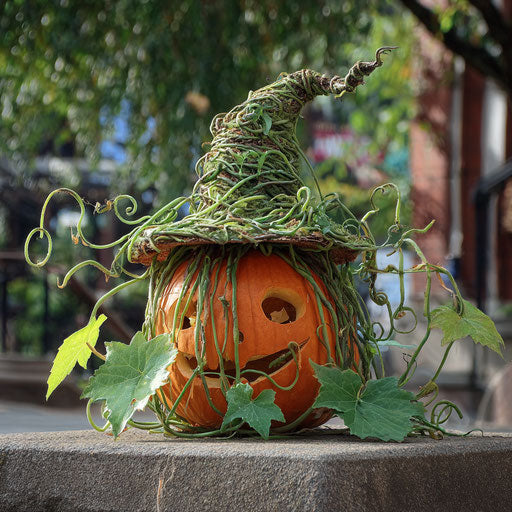 Green Vines Twining Around a Pumpkin