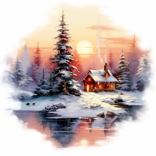 Holiday clip art in the style of oil painting, on white background