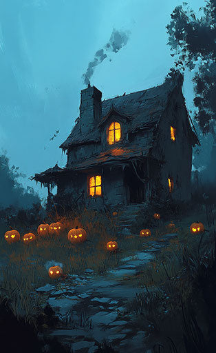 Haunted House with Pumpkins, Dark Fantasy Artwork in the Style of Tim Jacobus 29:47