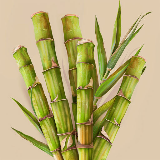 Photo realistic quality clipart of sugarcane on a flat beige background, with a rustic appeal and intricate patterns