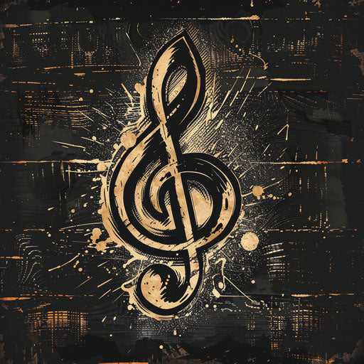 Hand-drawn music logo with rustic background and artistic elements
