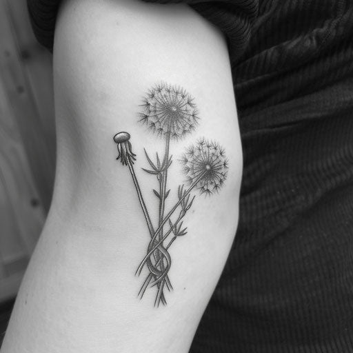 Dandelion tattoo with Celtic knot design on white backdrop