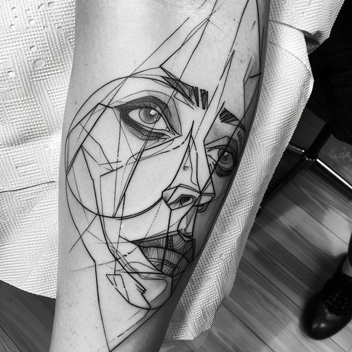 Geometric abstract face in one line - Modern tattoo sketch