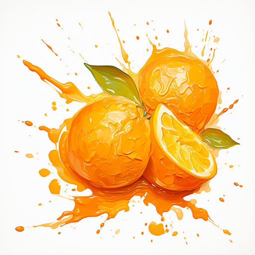 Oil painting style orange clipart on white background