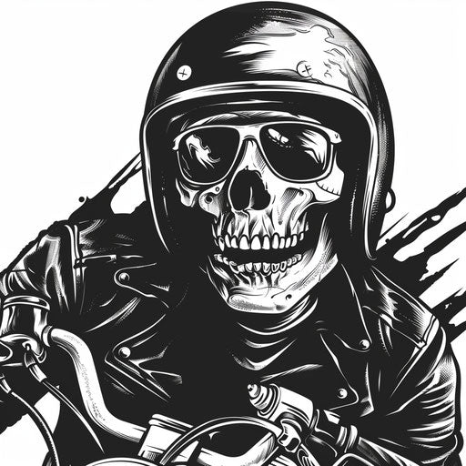 Bold linear tattoo sketch of a biker