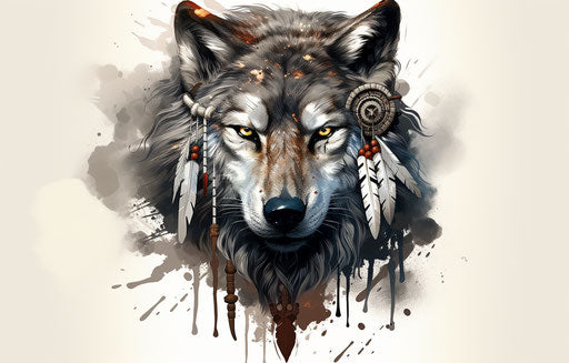 Wolf tattoo with Indian head, black and silver, speedpainting, xbox 360
