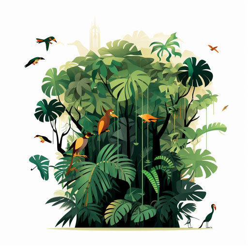 Rainforest clipart in the style of Chiaroscuro Art, on a white background