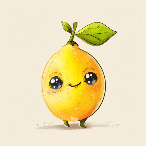 Whimsical flat tattoo sketch of a cartoon lemon with a playful expression