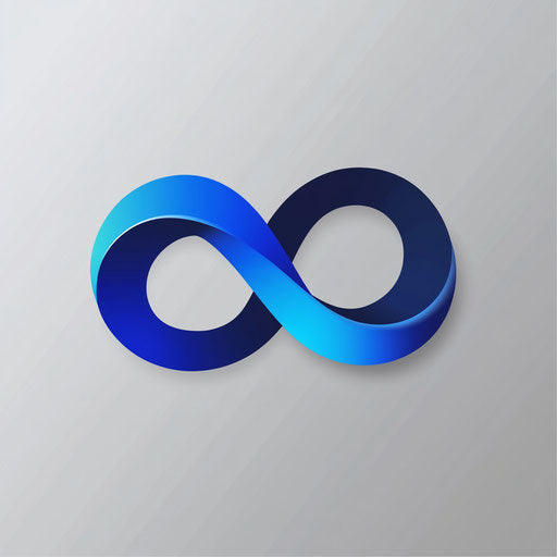 Creative simple logo with stylized infinity loop and modern typography in deep blue and white