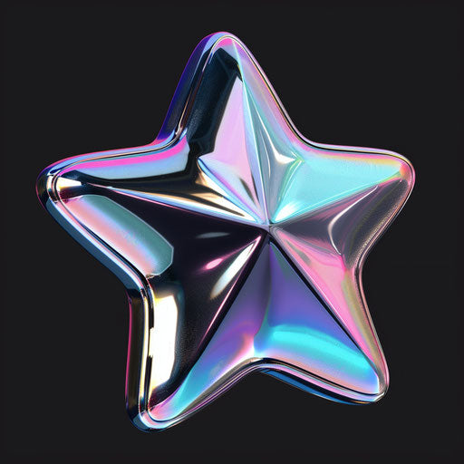 Silver star in vaporwave and rainbowcore style
