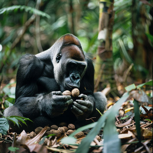 Gorilla using tools to crack nuts