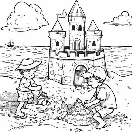 Best friends building a sandcastle