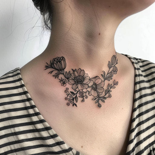 Throat tattoos with botanical details