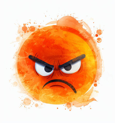 Angry emoticon on white background, bold color fusion
