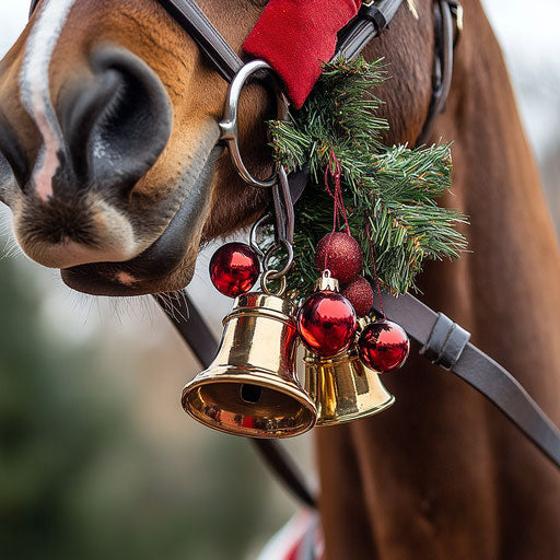 Christmas bells on a horse's bridle at an equestrian event