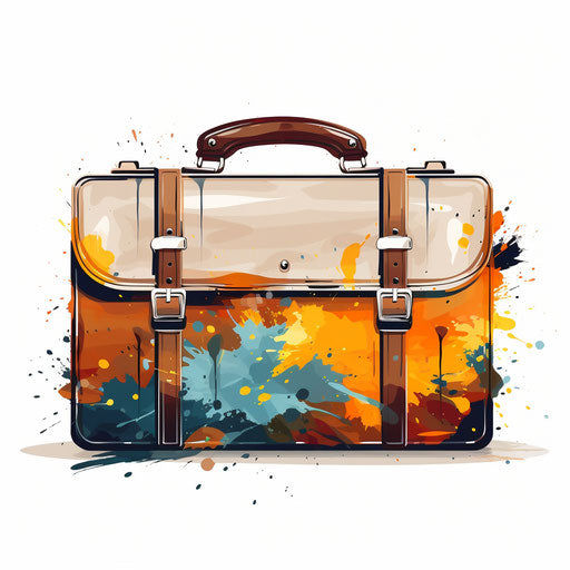 Briefcase clipart in the style of Oil painting, on white
