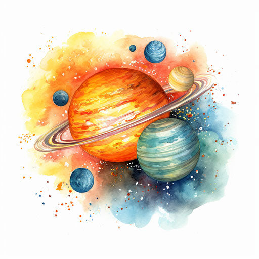 Solar system clipart in the style of Impressionistic Art, on a white background