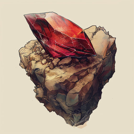 Emergence of a gemstone from rock - naturalistic tattoo