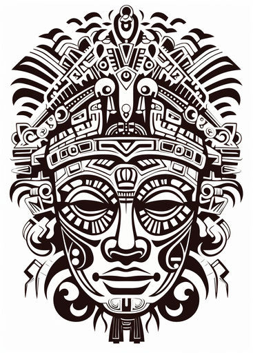 Indigenous tattoos Aztec head - Fantastic grotesque