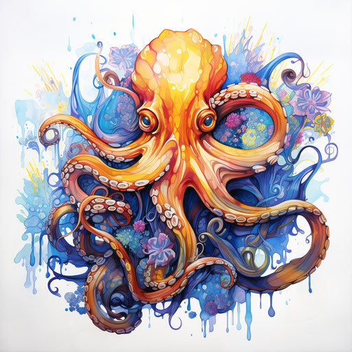 Colorful octopus on white background, artistic style, playful tone
