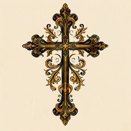Detailed Russian orthodox cross in gold tones