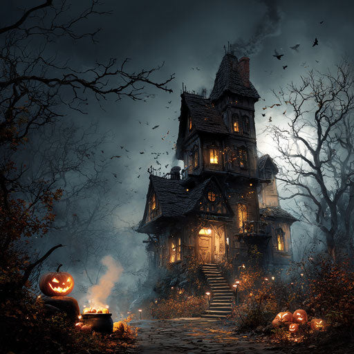 Enchanting house with pumpkins and Halloween spirit