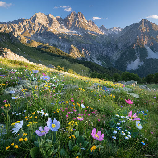 The Pyrenees with wildflowers in the foreground