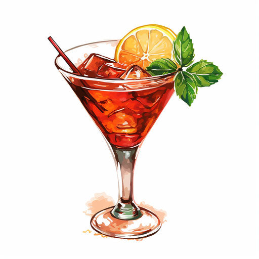 Cocktail clipart in Chiaroscuro Art style, on white background
