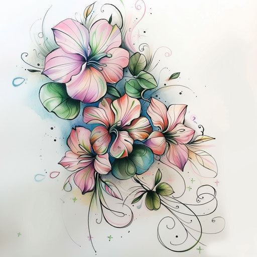 Gentle clover tattoo sketch with pastel colors