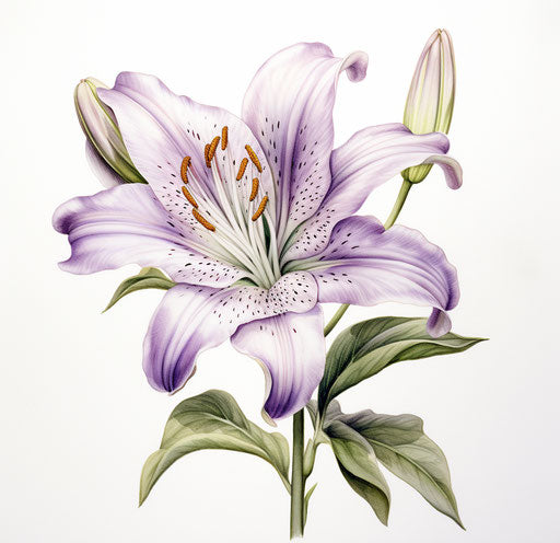 Lily flower with leaf in light white and light purple style