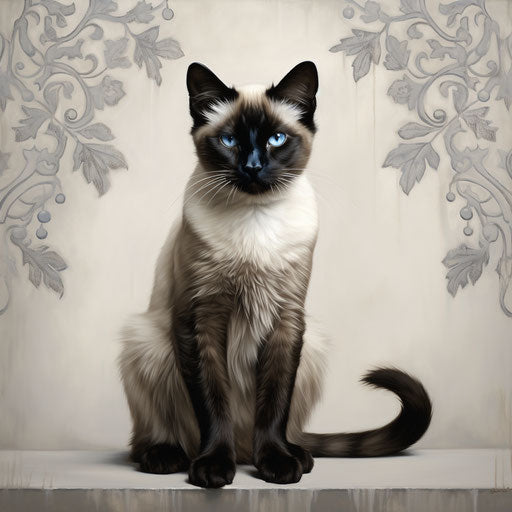 Siamese cat sitting on a white surface