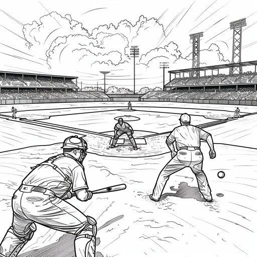 Baseball field with players in position