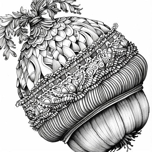 A detailed acorn cap with intricate designs