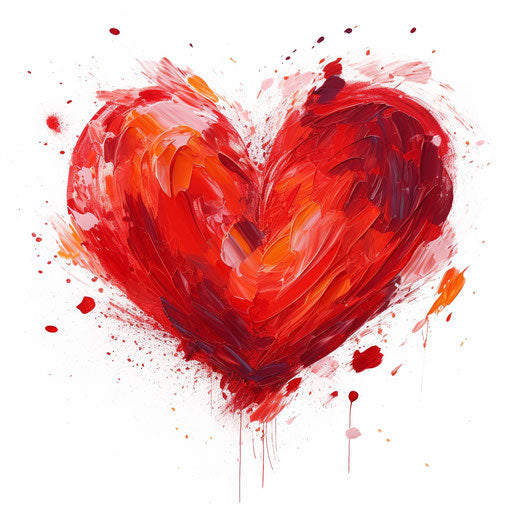 Red heart in the style of Impressionistic Art on white background
